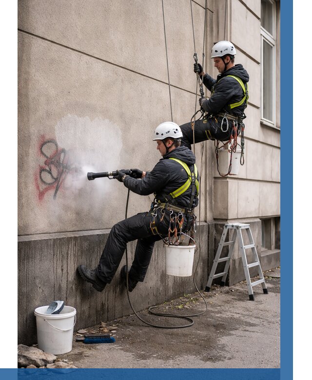 Удаление граффити с фасада в Дагестанских Огнях от 4645 р. | ВЫСОТНИК-Дгс