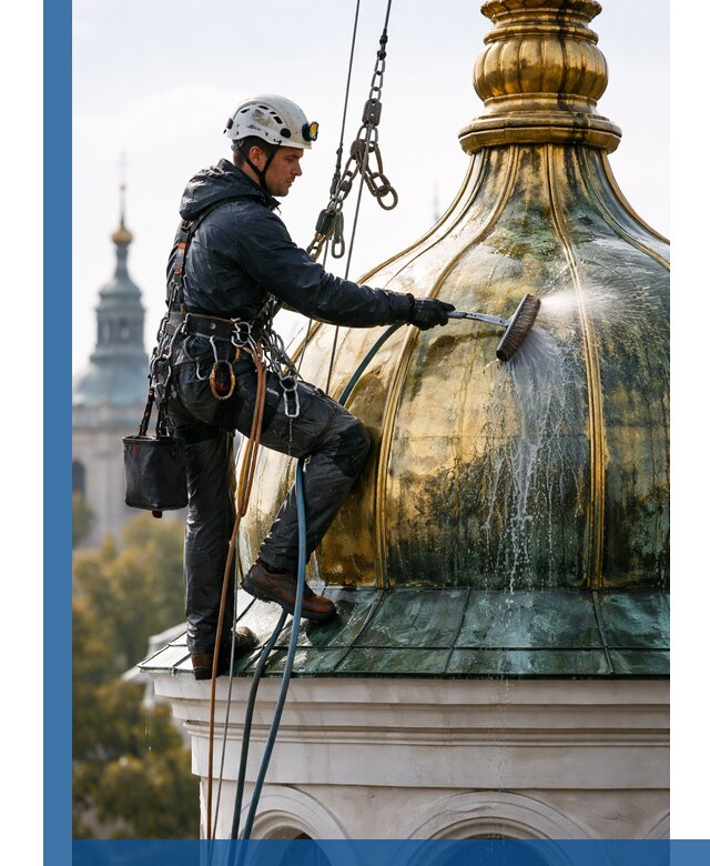 Профессиональная мойка куполов и шпилей высотными альпинистами в Дагестанских Огнях