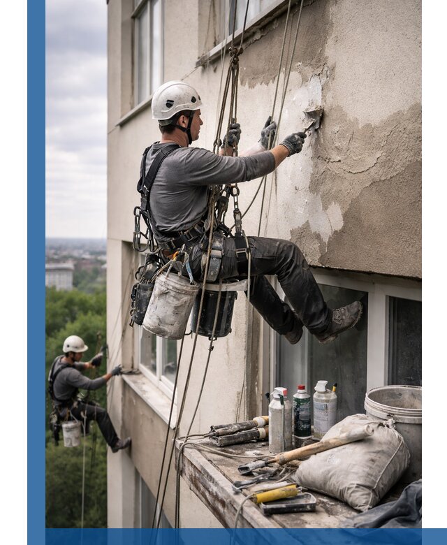 Косметический ремонт фасада зданий в Дагестанских Огнях промышленными альпинистами