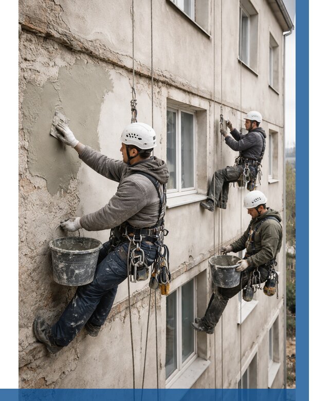 Ремонт штукатурного фасада в Дагестанских Огнях от 774 р. под ключ | ВЫСОТНИК-Дгс