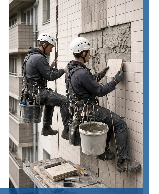 Ремонт облицовки фасада плиткой в Дагестанских Огнях от 1858 р. | ВЫСОТНИК-Дгс