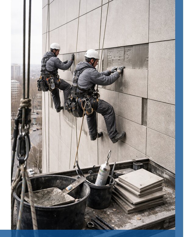 Ремонт фасада из керамогранита в Дагестанских Огнях от 2581 р. | ВЫСОТНИК-Дгс