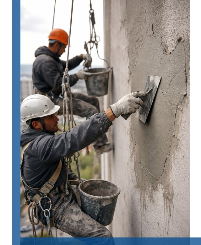 Штукатурка фасада на высоте в Дагестанских Огнях профессиональные работы