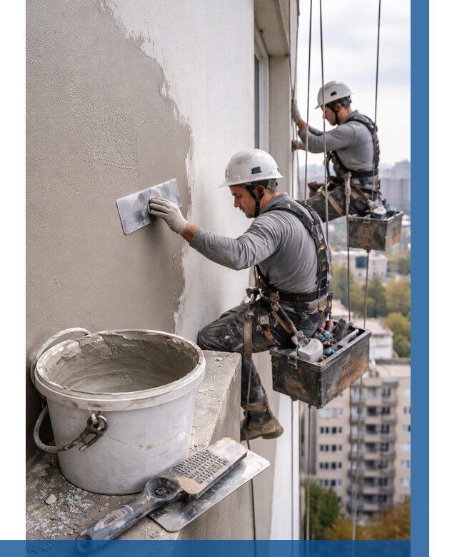 Шпаклевка фасада на высоте в Дагестанских Огнях от 723 р. | ВЫСОТНИК-Дгс