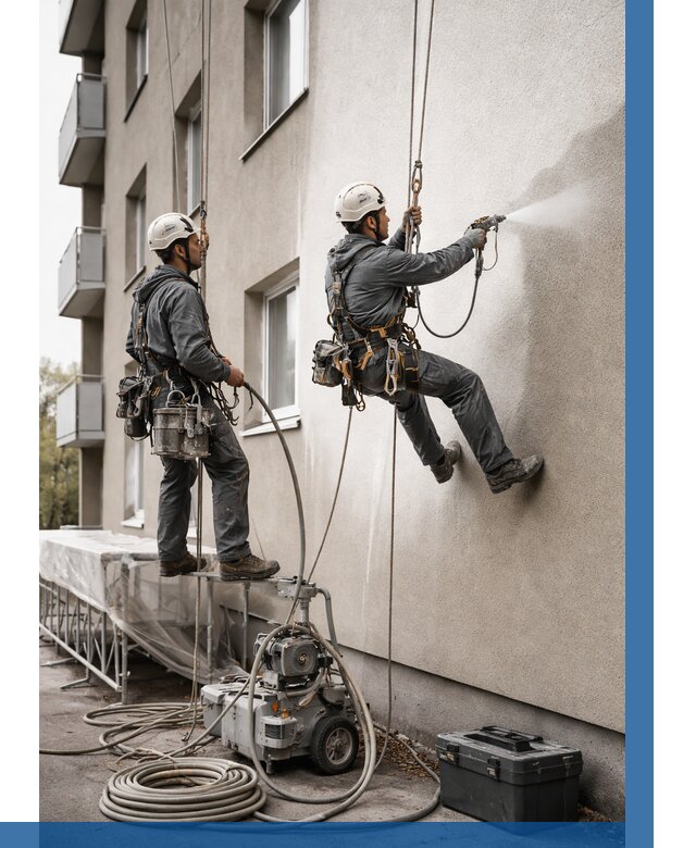 Безвоздушная покраска фасада в Дагестанских Огнях от 227 р/м² | ВЫСОТНИК-Дгс