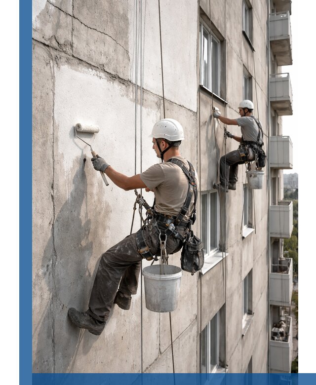 Покраска бетонного фасада в Дагестанских Огнях для жилых и промышленных объектов