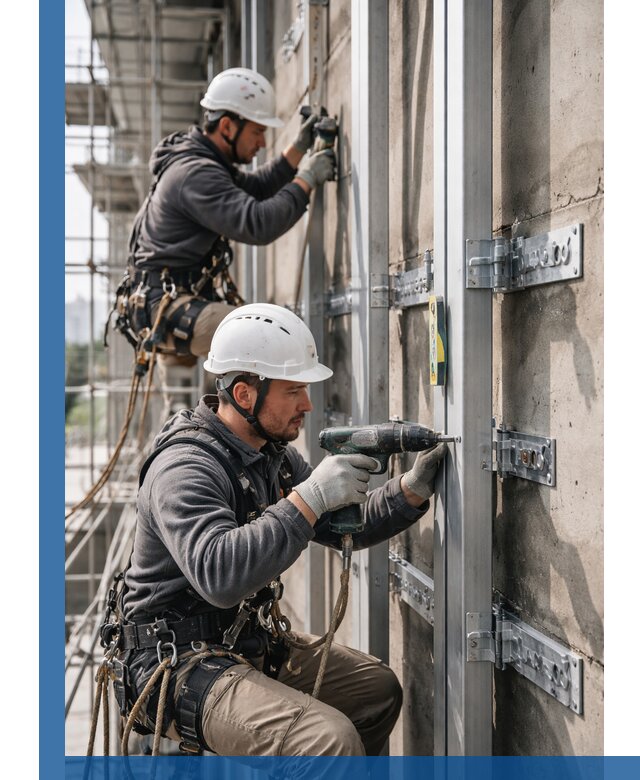 Монтаж и крепление подсистемы вентфасада в Дагестанских Огнях