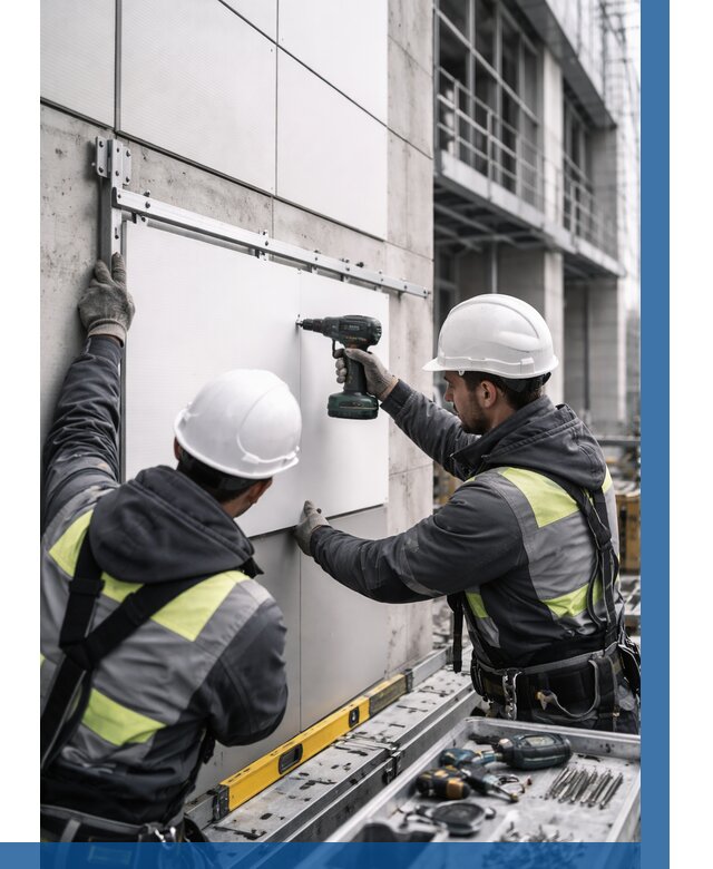 Монтаж композитных панелей фасада в Дагестанских Огнях от 2581 р. | ВЫСОТНИК-Дгс