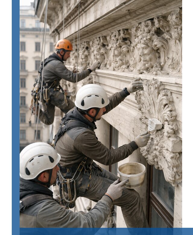 Реставрация фасадной лепнины с высотными работами в Дагестанских Огнях