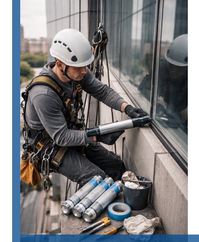 Герметизация стыков витража в Дагестанских Огнях для герметичных фасадов