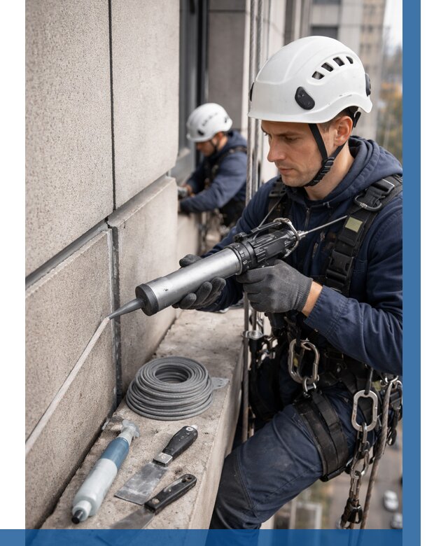 Герметизация деформационных швов фасада в Дагестанских Огнях от 723 | ВЫСОТНИК-Дгс