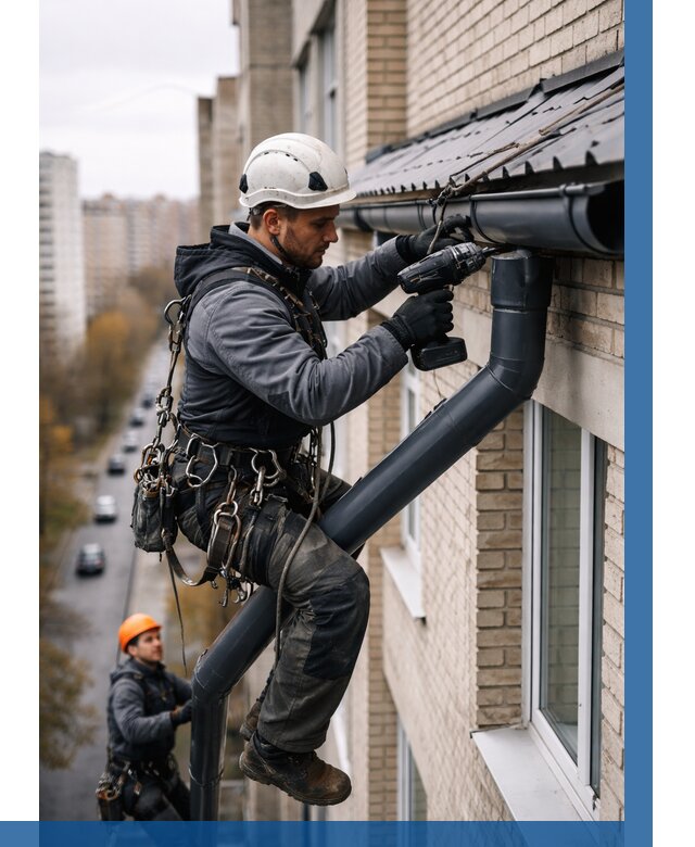 Монтаж водосточной системы на здании в Дагестанских Огнях от 5162 р. | ВЫСОТНИК-Дгс