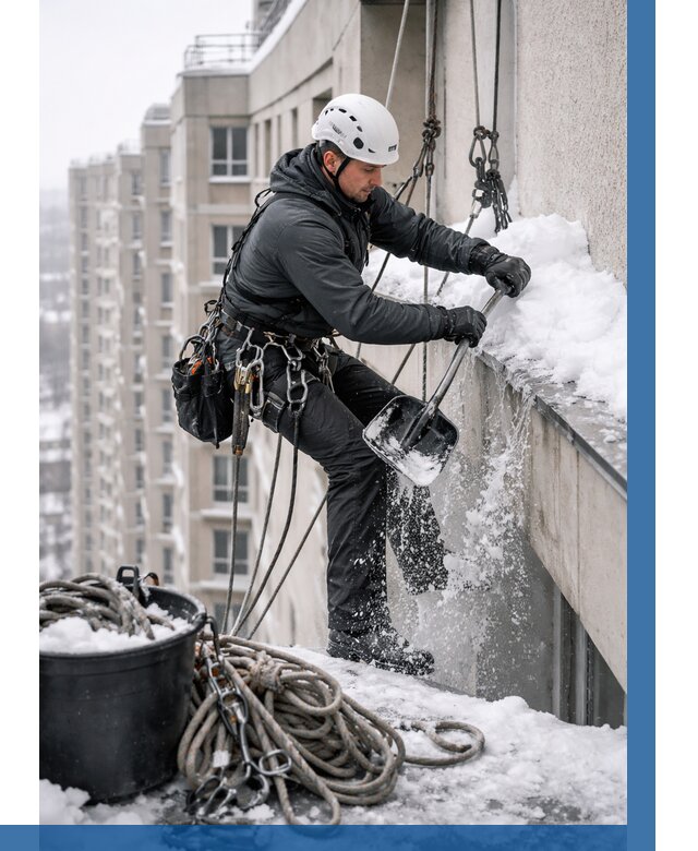 Очистка карнизов от снега в Дагестанских Огнях от 310 р. | ВЫСОТНИК-Дгс