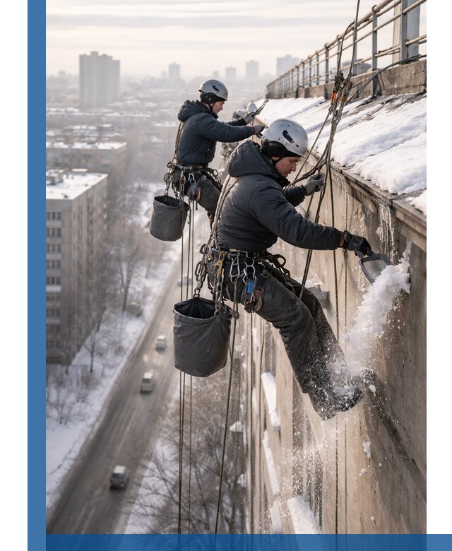 Очистка карнизов от снега в Дагестанских Огнях профессионально и безопасно