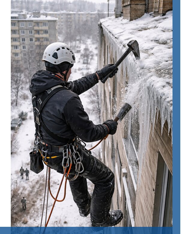 Сбивание сосулек с крыши в Дагестанских Огнях по цене от 4645 р. | ВЫСОТНИК-Дгс