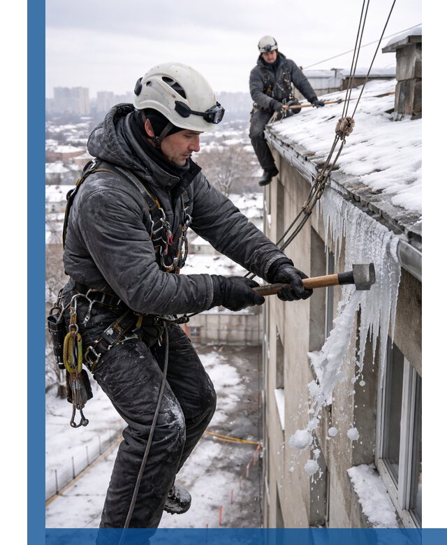 Сбивание и удаление сосулек с крыши в Дагестанских Огнях безопасно