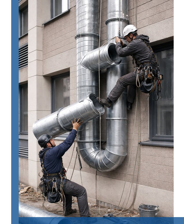 Монтаж фасадных воздуховодов в Дагестанских Огнях с герметизацией и крепежом