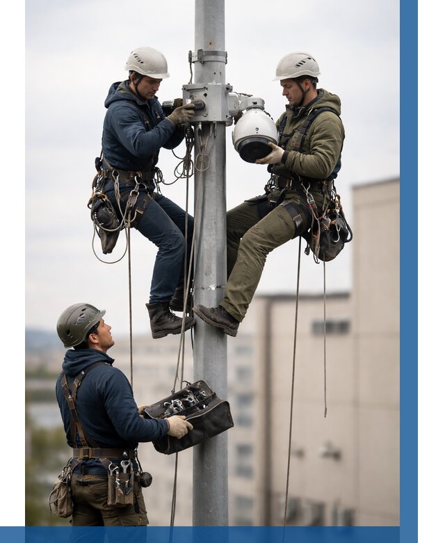 Установка видеокамер на мачте в Дагестанских Огнях от 8775 р. | ВЫСОТНИК-Дгс