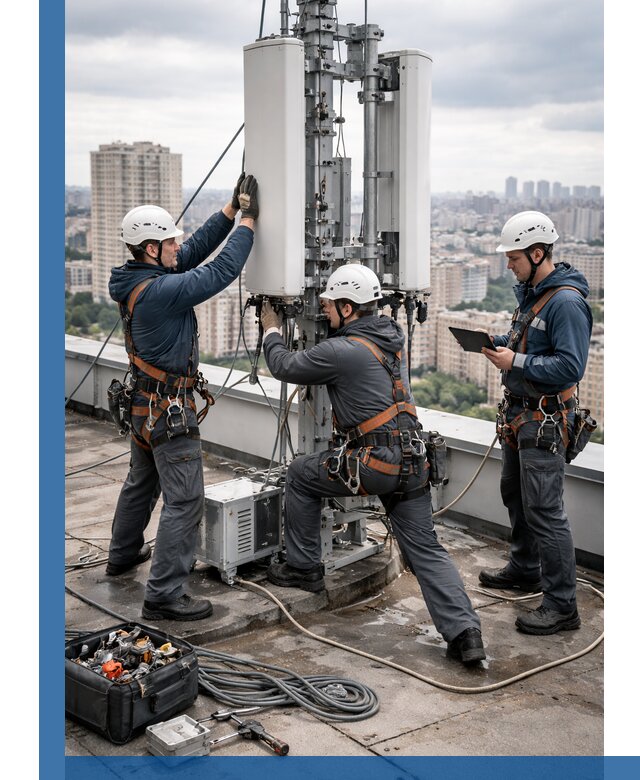 Монтаж антенн связи на крыше в Дагестанских Огнях с вводом в эксплуатацию