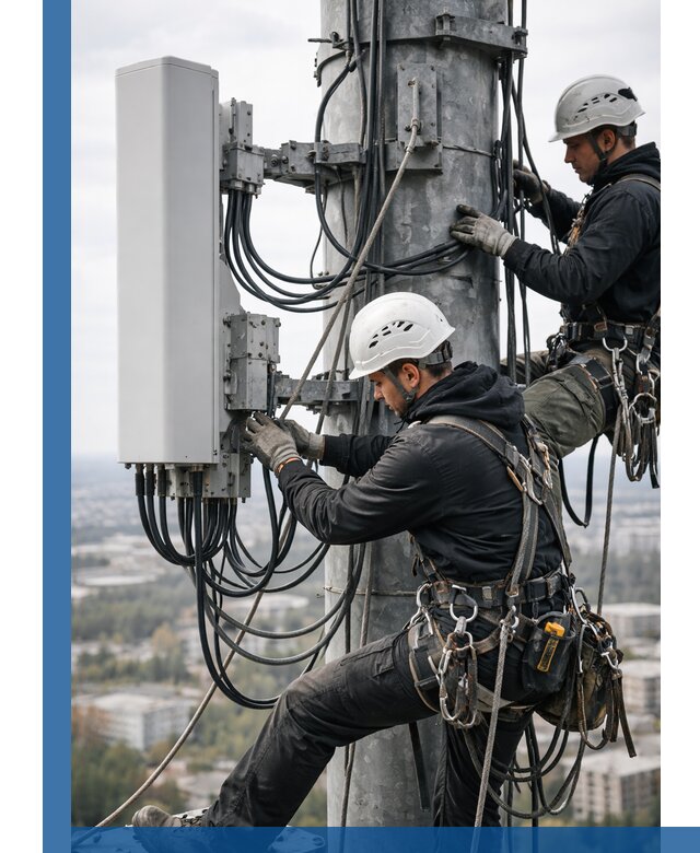 Монтаж оборудования связи на мачте в Дагестанских Огнях с пусконаладкой