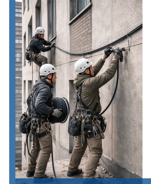 Прокладка кабеля по фасаду в Дагестанских Огнях, профессиональный монтаж