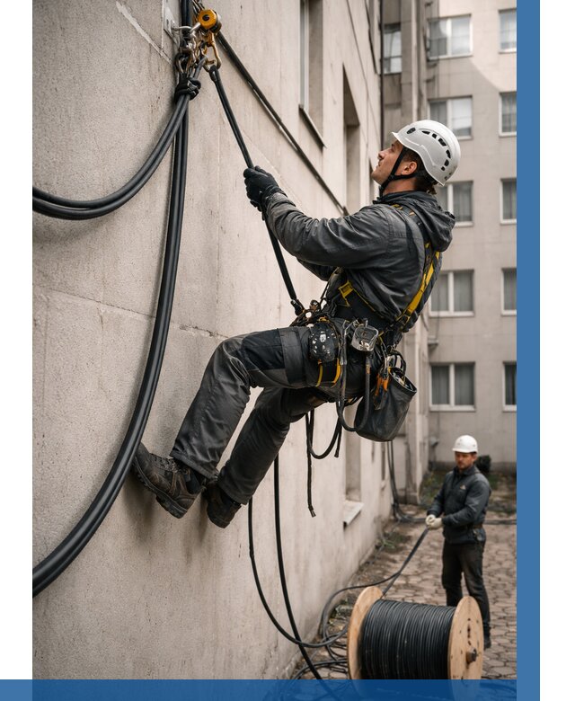 Протяжка кабеля питания на высоте в Дагестанских Огнях от 465 р. | ВЫСОТНИК-Дгс