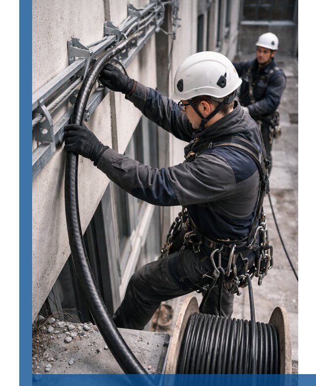 Протяжка кабеля питания на высоте в Дагестанских Огнях с гарантией безопасности и качества