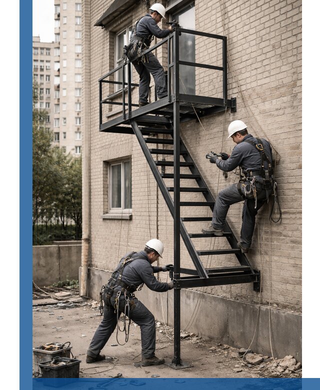 Монтаж пожарной лестницы в Дагестанских Огнях, установка и крепление