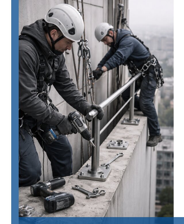 Монтаж перил на высоте в Дагестанских Огнях для жилых и промобъектов