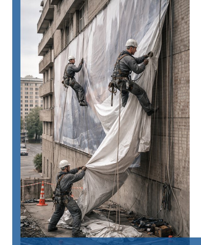 Демонтаж баннеров с фасада в Дагестанских Огнях оперативно и безопасно