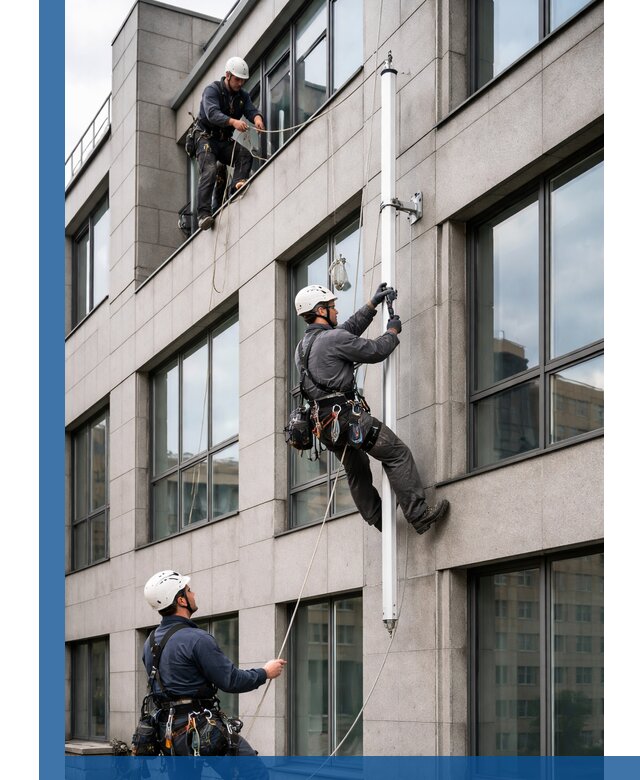 Монтаж флагштока на фасаде здания с креплением и герметикой в Дагестанских Огнях