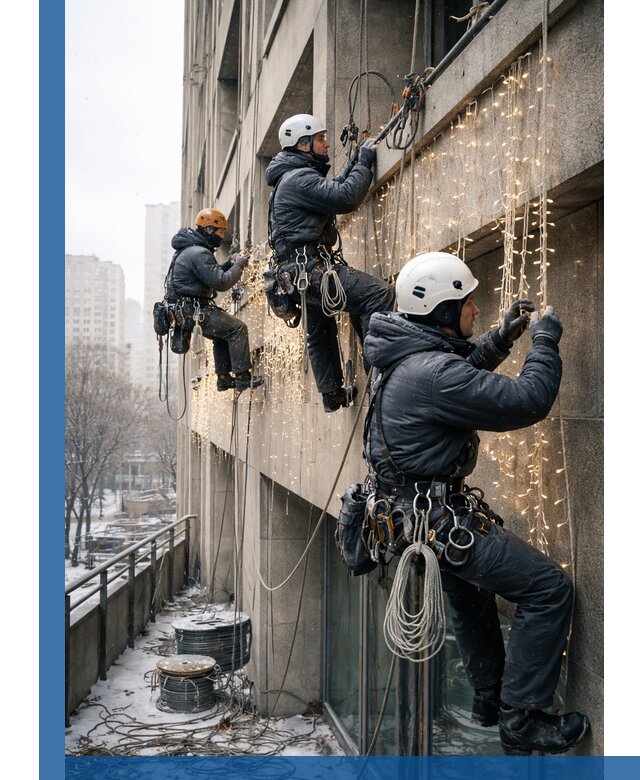 Монтаж новогодней иллюминации и украшение фасадов в Дагестанских Огнях