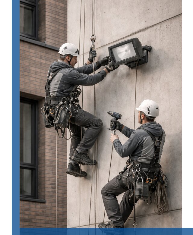 Профессиональный монтаж фасадных прожекторов в Дагестанских Огнях под ключ