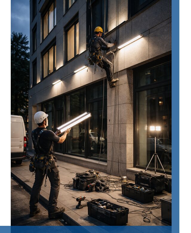 Монтаж архитектурной подсветки здания в Дагестанских Огнях от 2581 р.|ВЫСОТНИК-Дгс