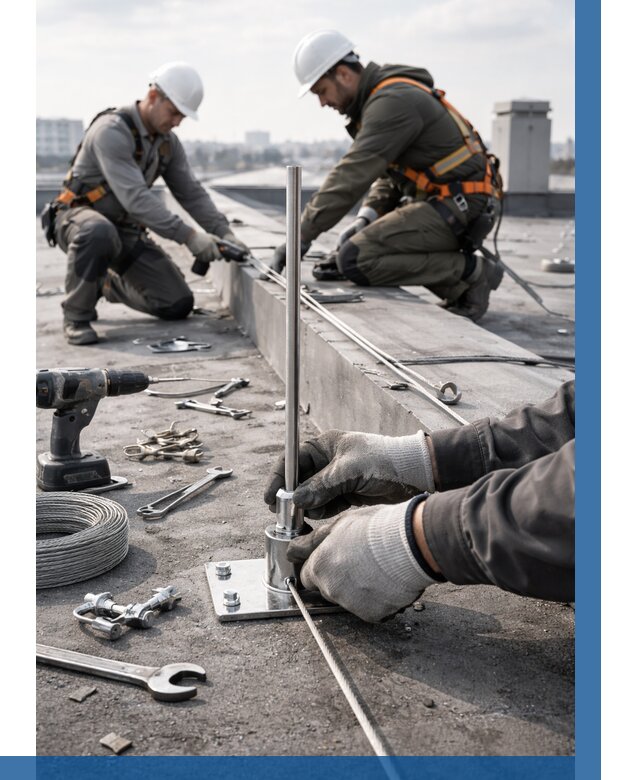 Монтаж молниезащиты на кровле в Дагестанских Огнях цена от 25808 р. | ВЫСОТНИК-Дгс