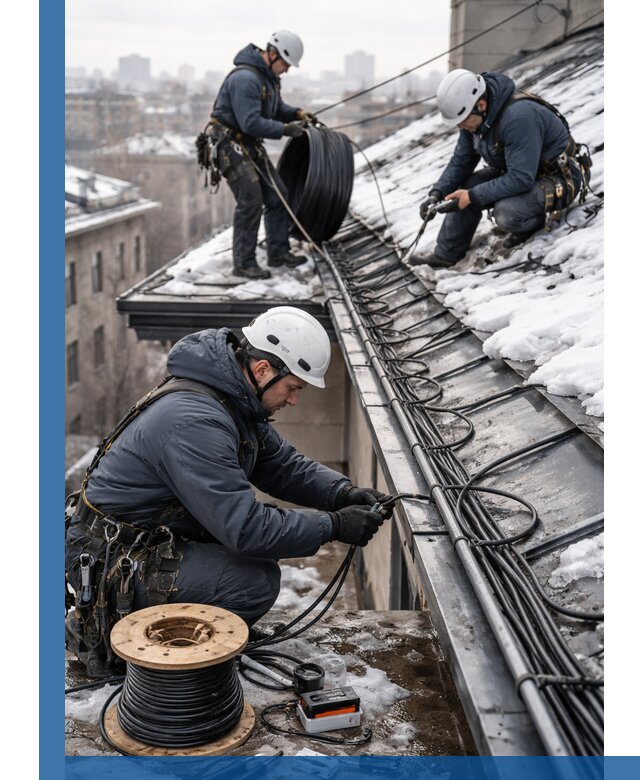Монтаж греющего кабеля на кровле в Дагестанских Огнях под ключ