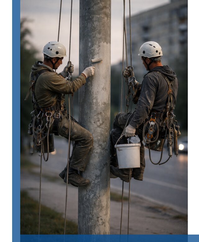 Покраска опор освещения и антикоррозийная защита в Дагестанских Огнях