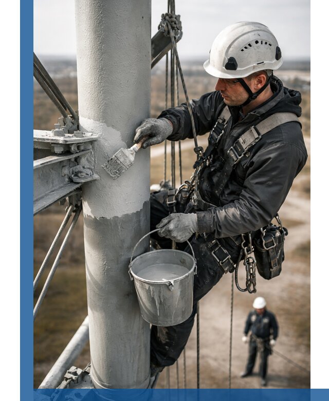 Покраска мачт связи в Дагестанских Огнях промышленными альпинистами