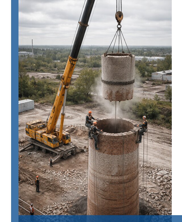 Демонтаж дымовой трубы в Дагестанских Огнях с гарантиями безопасности