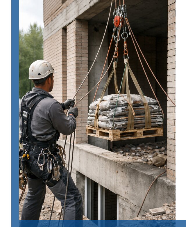 Подъем материалов на этаж веревками в Дагестанских Огнях оперативно