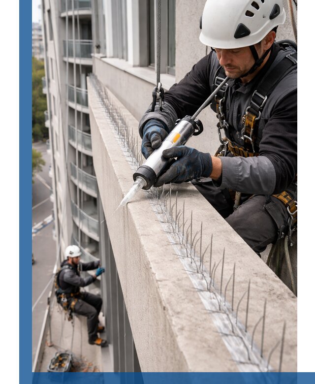 Установка шипов от птиц на фасадах и кровлях в Дагестанских Огнях